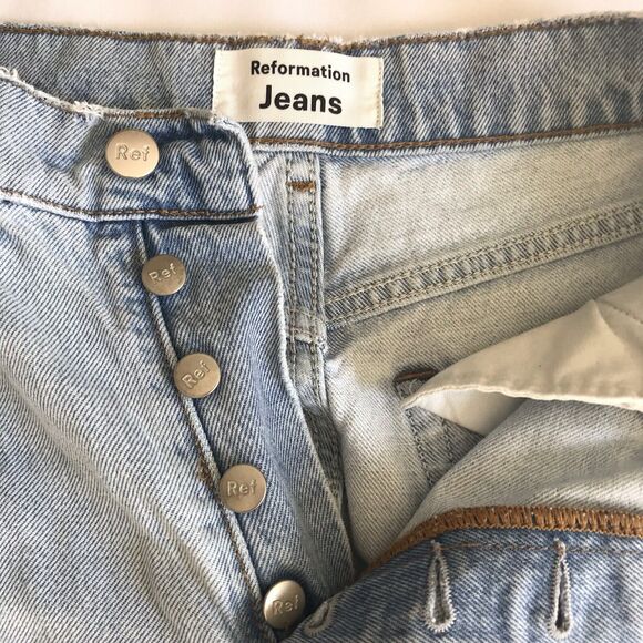 REFORMATION Womens Crop High Rise Tahoe Destroyed Distressed Jeans Blue Sz 24 - Picture 3 of 12